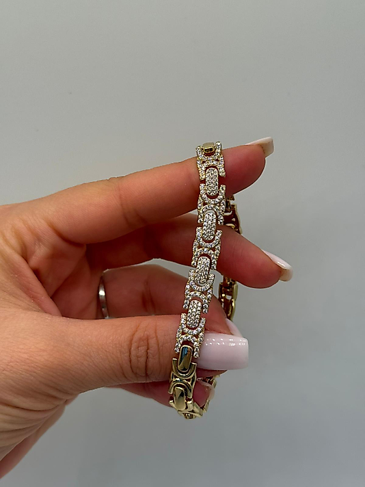 Zirkon Şerit Detaylı Xuping VIP Çelik 14K Altın Renk Kadın Bileklik