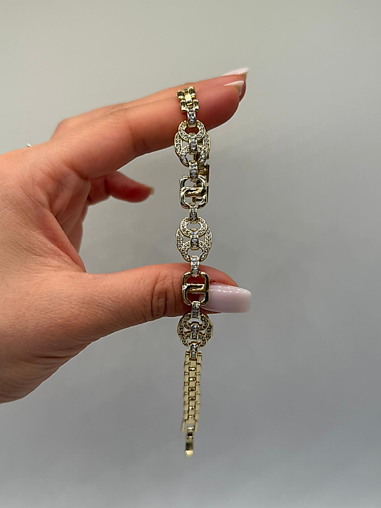 Zirkon Detaylı Geometrik Zincir Xuping VIP Çelik 14K Altın Renk Kadın Bileklik