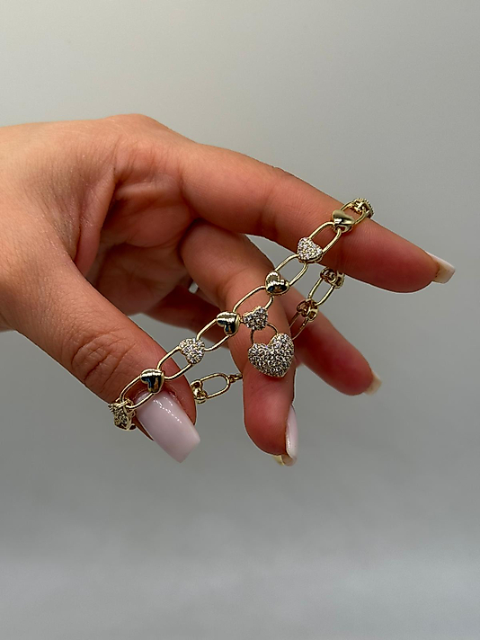 Kalp Charm Detaylı Zirkon Taşlı Xuping VIP Çelik 14K Altın Renk Kadın Bileklik