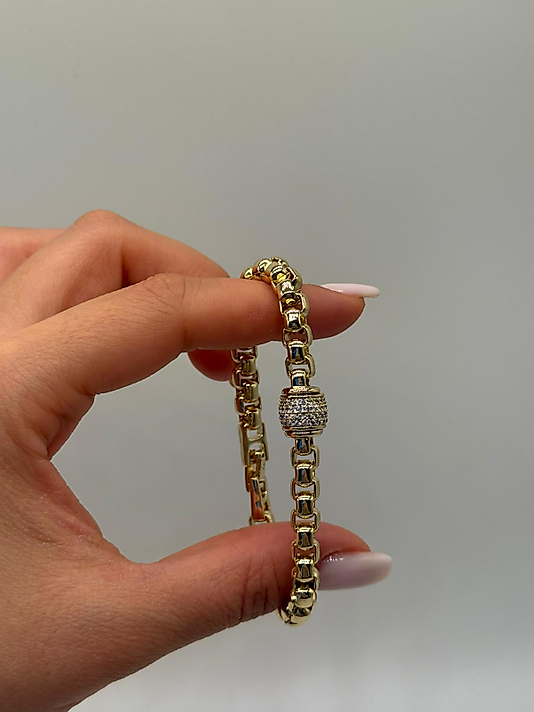 Silindir Taş Detaylı Xuping VIP Çelik 14K Altın Renk Kadın Bileklik