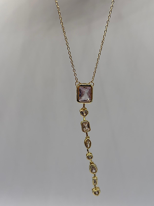 VIP Çelik Asimetrik Taşlı Sallantılı Kolye – 14K Altın Renk