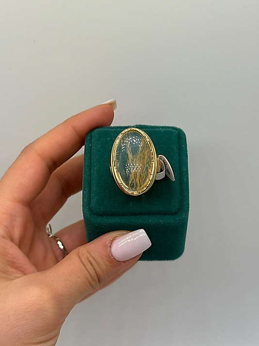 Vintage Cam Detaylı Oval Yüzük