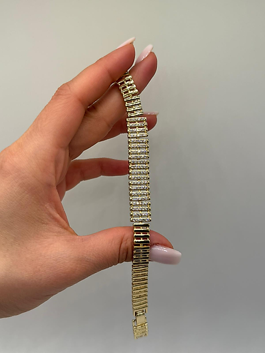 Yoğun Zirkon Şeritli Xuping VIP Çelik 14K Altın Renk Kadın Bileklik