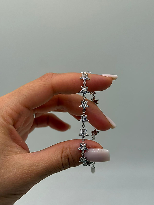 Yıldız Motifli Zirkon Taşlı Xuping VIP Çelik Gümüş Renk Kadın Bileklik