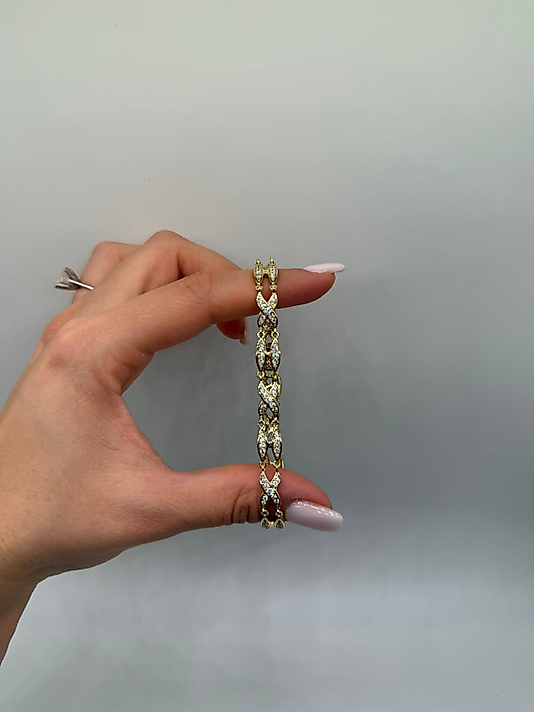 Zirkon Taşlı X Form Xuping VIP Çelik 14K Altın Renk Kadın Bileklik