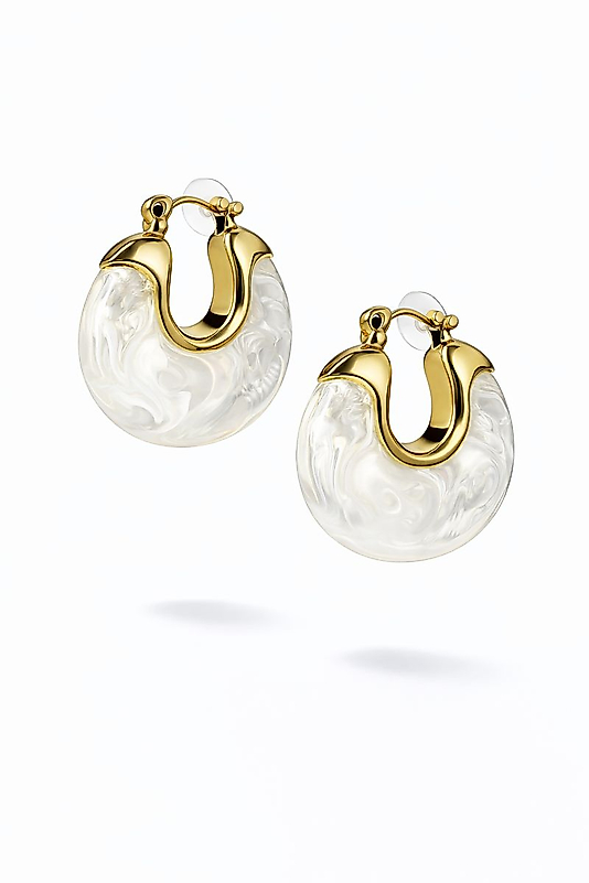 İnci Efektli Beyaz Gold Halka Küpe