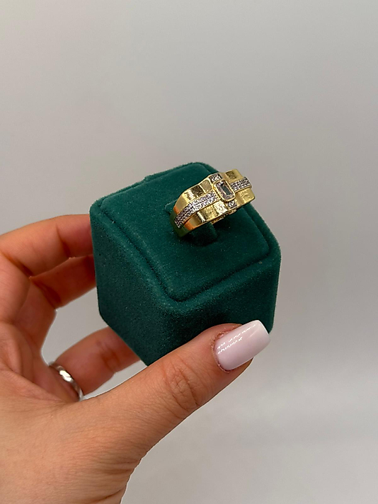 Imperio Baget Detaylı Geniş Altın Kaplama Yüzük