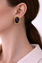 Bordo Taşlı Gold Çerçeveli Oval Form Kadın Küpe