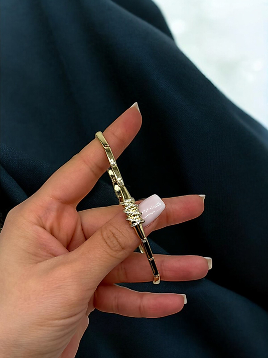 XUPİNG VIP Çelik Orta Detay Zirkon Sarma Bileklik – 14K Altın Renk