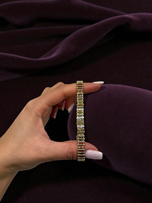 XUPING VIP Çelik Yoğun Zirkon Dizilimli Bileklik – 14K Altın Renk