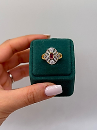 Xuping Kırmızı Taşlı Vintage Yüzük