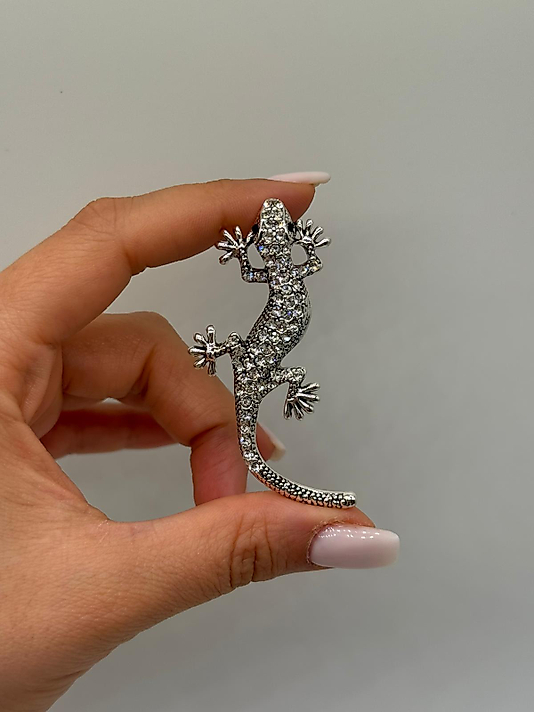 Zirkon Taşlı Kertenkele Figürlü Broş