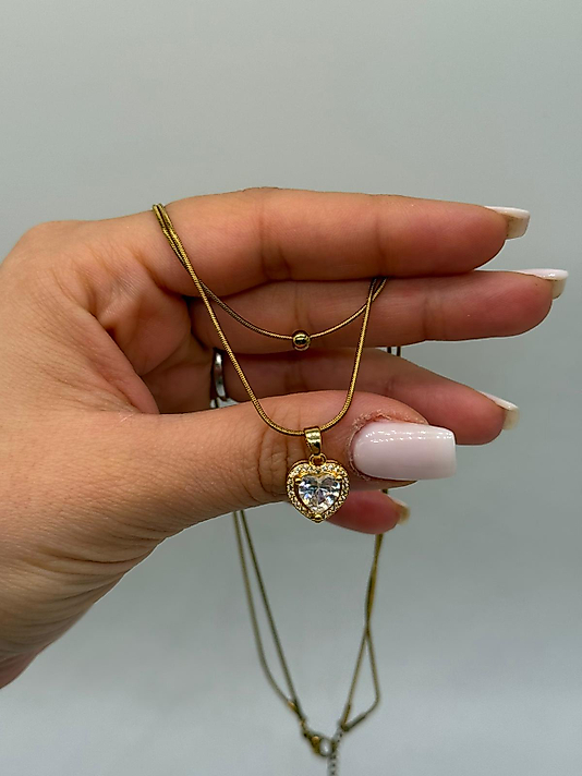 Altın Renk Kalp Tek Taş Kolye