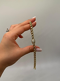 Silindir Taş Detaylı Xuping VIP Çelik 14K Altın Renk Kadın Bileklik