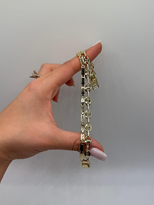 Zirkon Detaylı Xuping VIP Çelik 14K Altın Renk Çift Zincir Kadın Bileklik