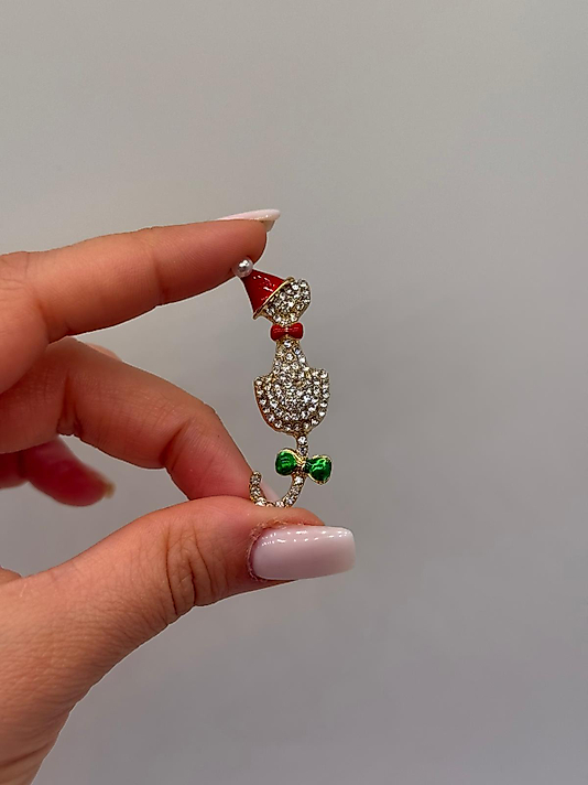 Noel Şapkalı Işıltılı Kedi Figürlü Broş