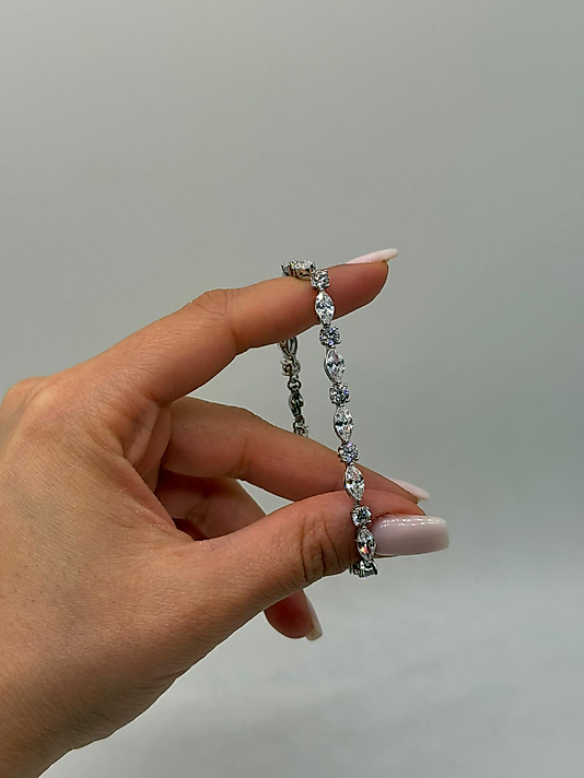 XUPİNG Marquise & Yuvarlak Zirkon Taşlı VIP Çelik Bileklik – Gümüş Renk