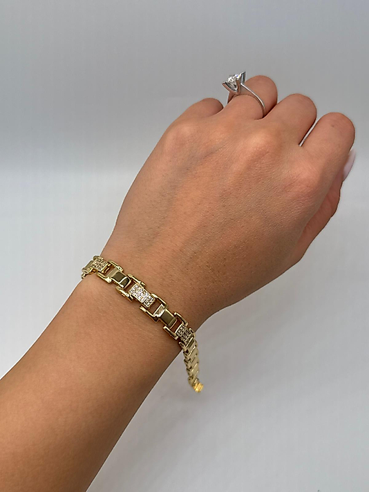 Xuping Zirkon Taşlı Dikdörtgen Detaylı Gold Bileklik