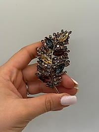 Zirkon Taşlı Çok Renkli Yaprak Broş