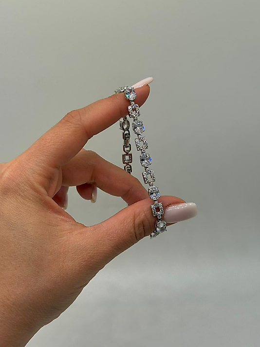 XUPİNG Geometrik Zirkon Detaylı VIP Çelik Bileklik – Gümüş Renk