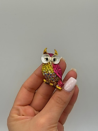 Zirkon Taşlı Renkli Baykuş Figürlü Premium Broş