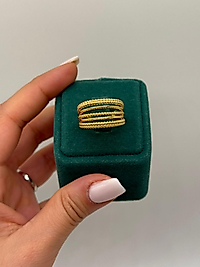 Çok Sıralı Dokulu Altın Renk Yüzük