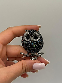 Sedef Detaylı Siyah Baykuş Figürlü Vintage Broş