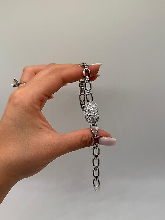 XUPİNG Baget Zirkon Merkezli VIP Çelik Bileklik – Gümüş Renk