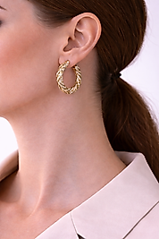 Dokulu Gold Halka Form Kadın Küpe