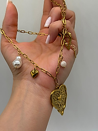 Çelik Kalp Figürlü Çoklu Detay Zincir Kolye – Gold Renk