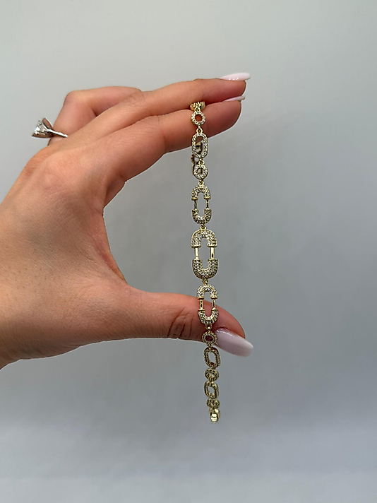 Kilit Form Zirkon Detaylı Xuping VIP Çelik 14K Altın Renk Kadın Bileklik