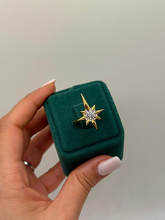 Işıltılı Kuzey Yıldızı Figürlü Altın Renk Yüzük