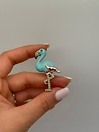 Mint Yeşili Flamingo Figürlü Taşlı Broş