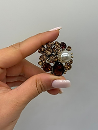 Zirkon Taşlı İnci Detaylı Vintage Çiçek Broş