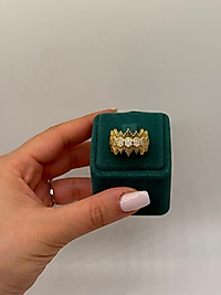 Zikzak Desenli Taşlı Yüzük