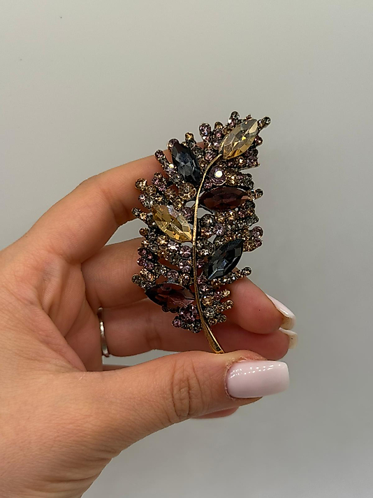 Zirkon Taşlı Çok Renkli Yaprak Broş