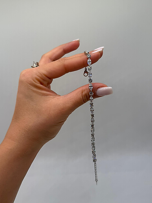 XUPİNG Marquise & Yuvarlak Zirkon Taşlı VIP Çelik Bileklik – Gümüş Renk