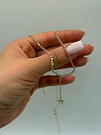 Gold Renk Yıldız Detaylı Asimetrik Çelik Kolye