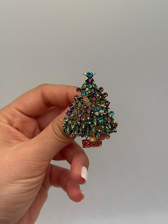 Zirkon Taşlı Yılbaşı Çam Ağacı Figürlü Premium Broş