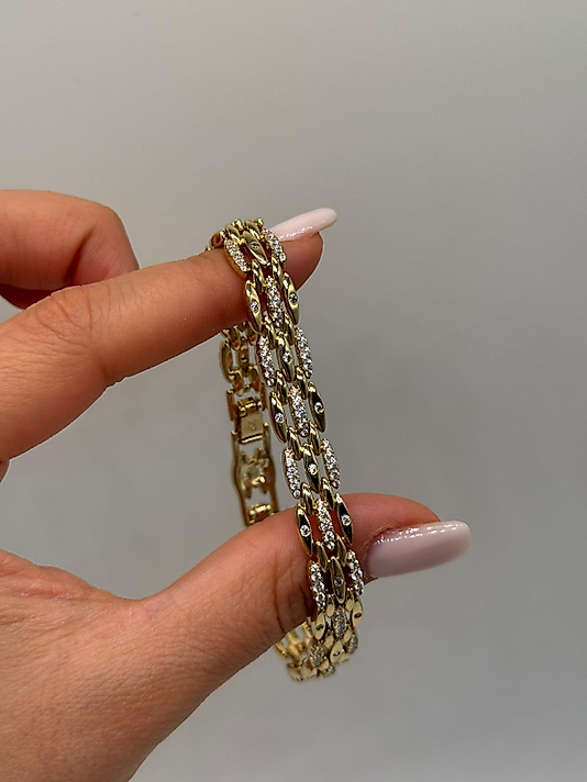 Çok Sıralı Zirkon Detaylı Xuping VIP Çelik 14K Altın Renk Kadın Bileklik