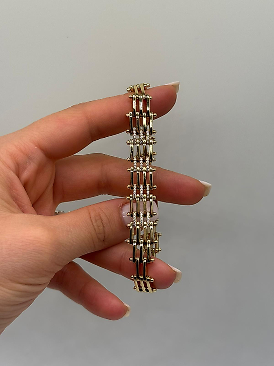 XUPING Çok Sıralı Geometrik VIP Çelik Bileklik – 14K Altın Renk