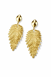 Yaprak Detaylı Uzun Gold Renk Küpe