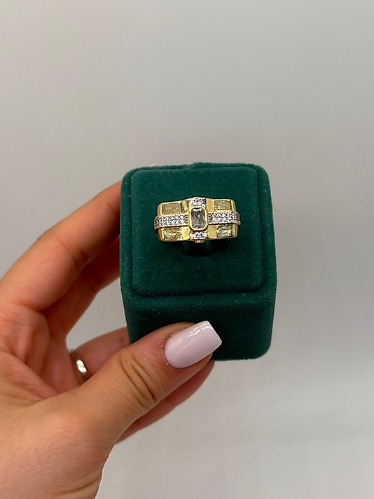 Imperio Baget Detaylı Geniş Altın Kaplama Yüzük