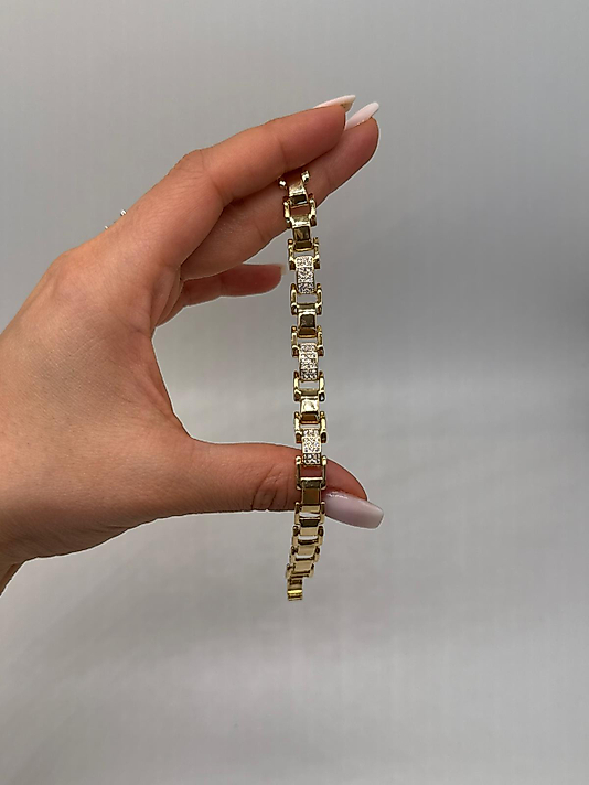 Xuping Zirkon Taşlı Dikdörtgen Detaylı Gold Bileklik