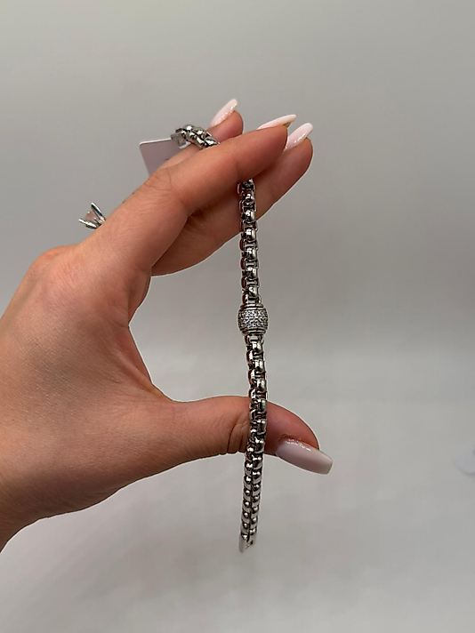 Xuping Silver Zirkon Taşlı Silindir Detay Zincir Bileklik