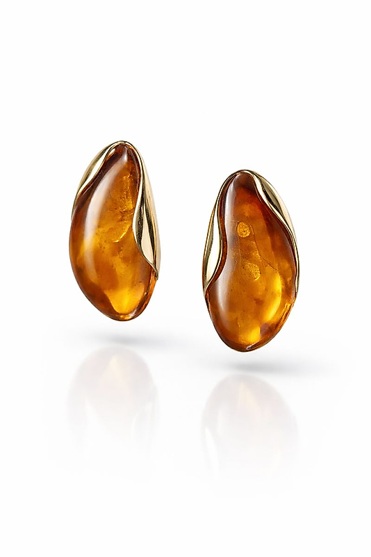 Amber Görünümlü Gold Kaplama Modern Kadın Küpe