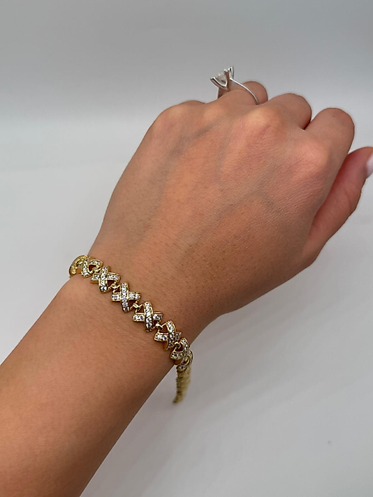 Xuping Zirkon Taşlı Çapraz Desenli Gold Bileklik