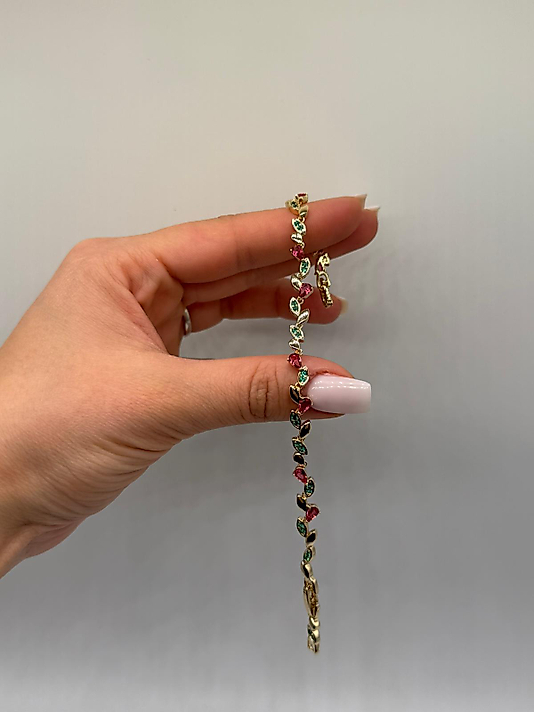 XUPING Renkli Kalp & Yaprak Detaylı VIP Çelik Bileklik – 14K Altın Renk