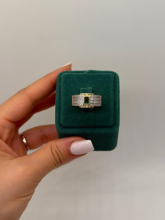 Regal Emerald Taşlı Altın Kaplama Yüzük