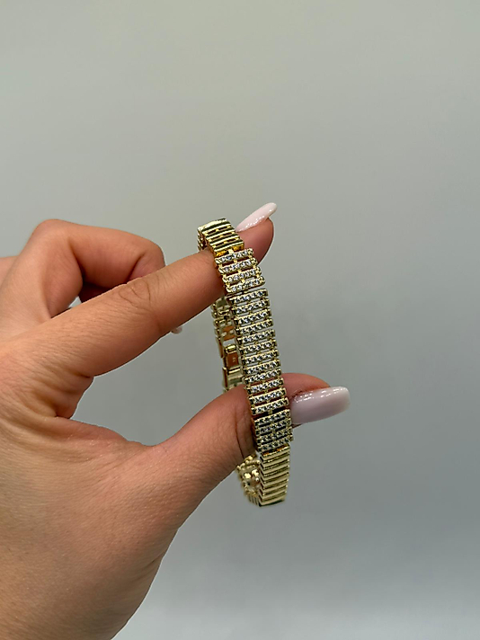 Yoğun Zirkon Şeritli Xuping VIP Çelik 14K Altın Renk Kadın Bileklik